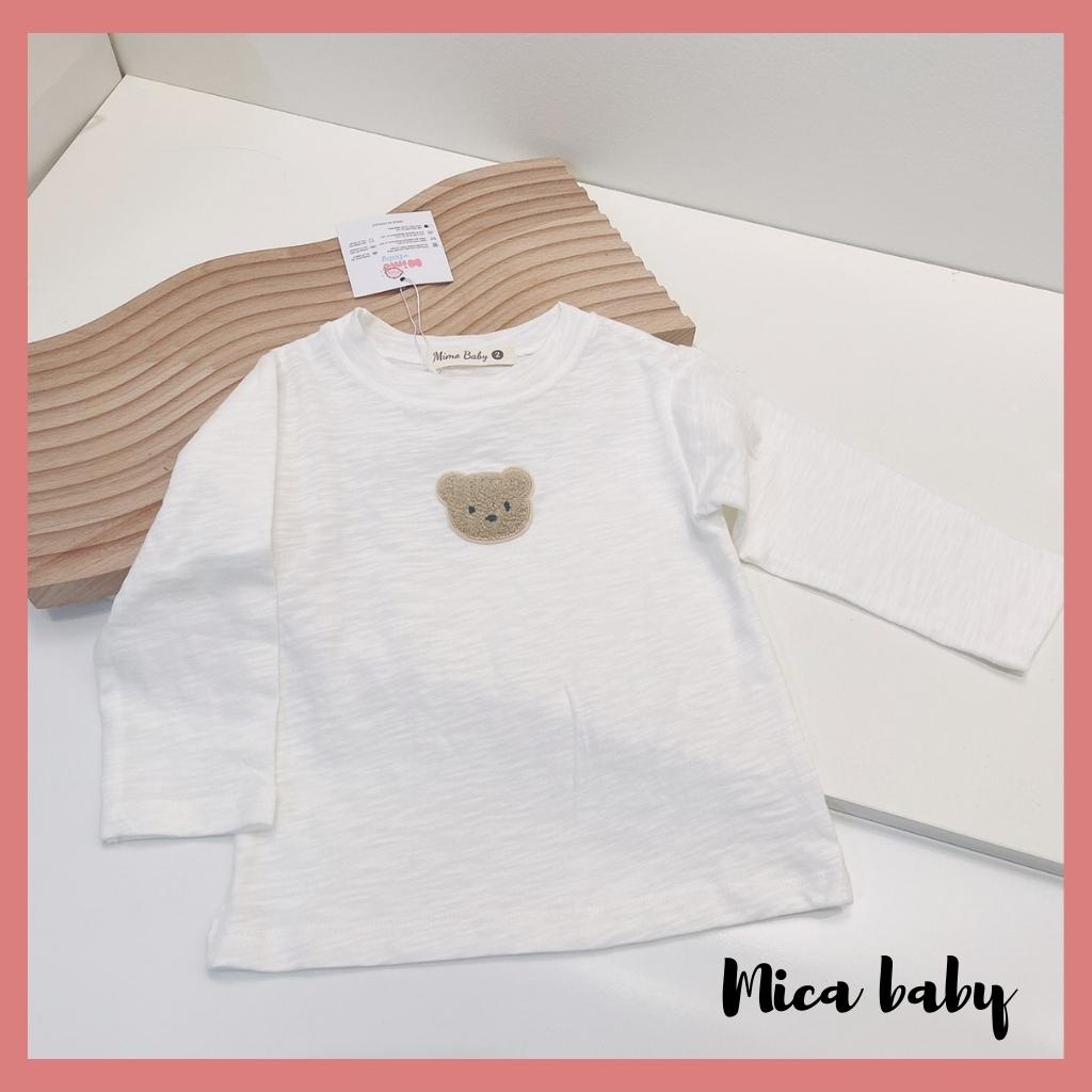 Áo phông, áo thun dài tay thu đông đính gấu chất liệu vải cotton xước đáng yêu cho bé từ 8- 18kg QA47 Mica Baby