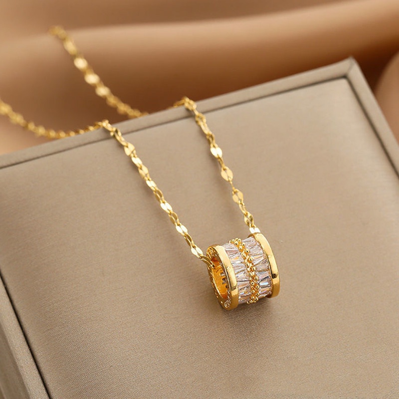 Dây chuyền titan nữ không gỉ vòng cổ cỏ 4 lá đính đá pha lê cao cấp Phụ kiện trang sức Hàn Quốc