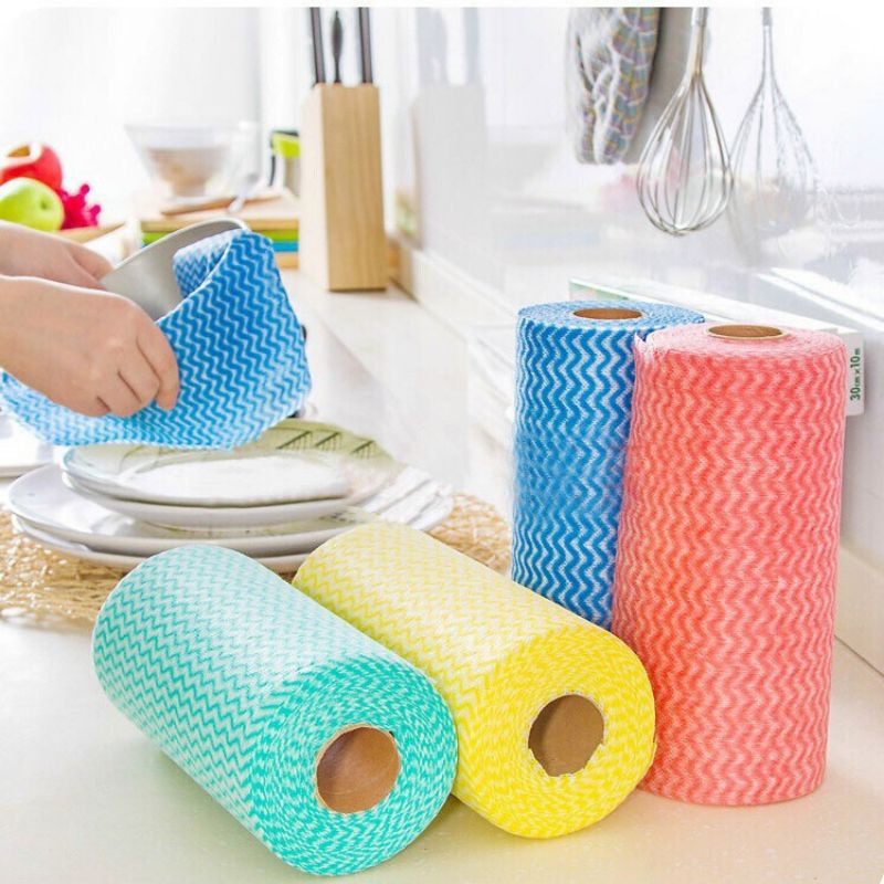 Cuộn 50 miếng giấy lau đa năng bằng vải không dệt nhiều màu