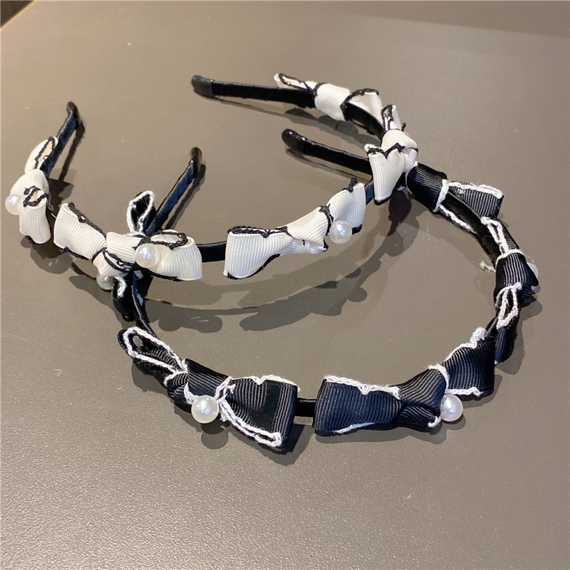 Bờm tóc đính nơ và ngọc trai nhân tạo trắng và đen TB578