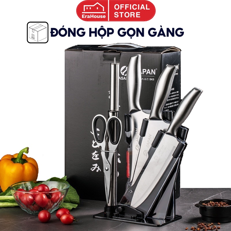(CHUYỂN KHO GIÁ SỐC) Bộ dao nhà bếp 6 món cao cấp chính hãng sử dụng để làm bếp, chặt xương, tỉa rau củ quả ERHK01