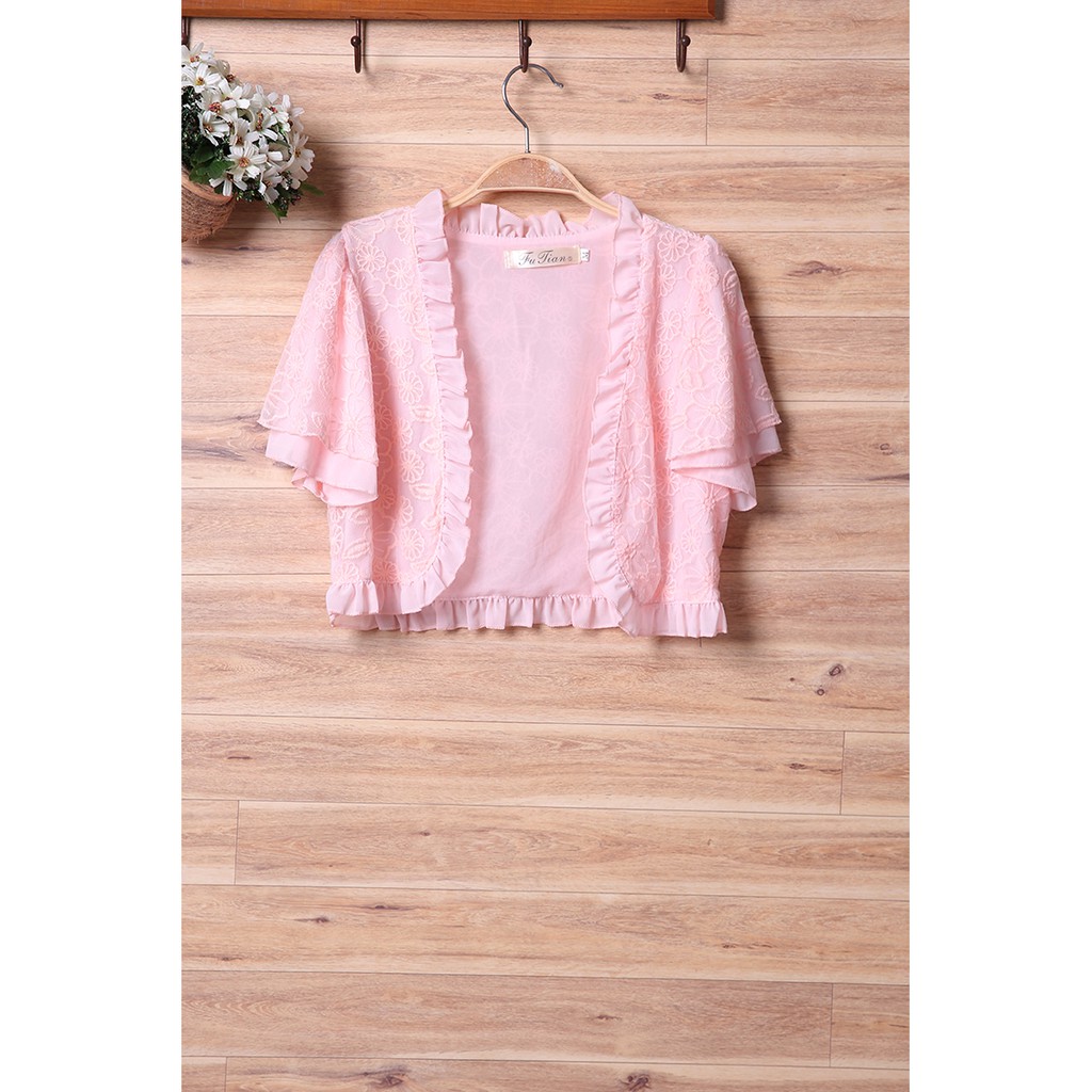 Áo khoác cardigan tay ngắn phối ren | BigBuy360 - bigbuy360.vn