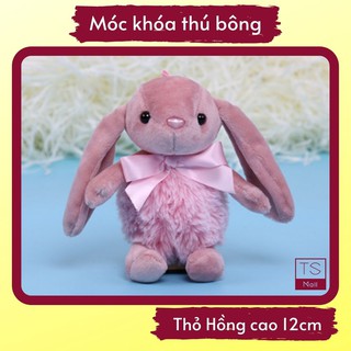 Móc khóa thú bông Thỏ Hồng cao 12 cm làm móc chìa khóa, balo, túi xách
