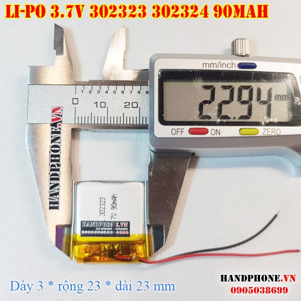 Pin Li-Po 3.7V 302323 302324 90mAh (Lithium Polyme) cho Smartwatch, tai nghe Bluetooth, máy nghe nhạc