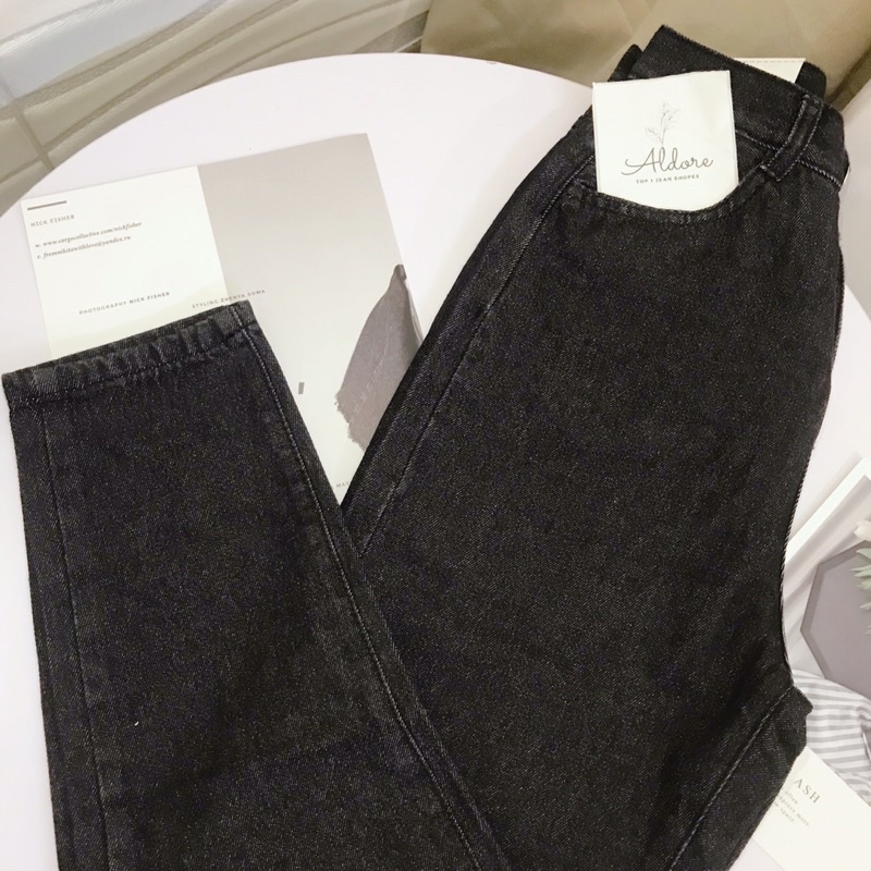 Quần jean baggy nữ màu đen pha khói thương hiệu Aldore phong cách Ullzzang Hàn Quốc MSBĐ1