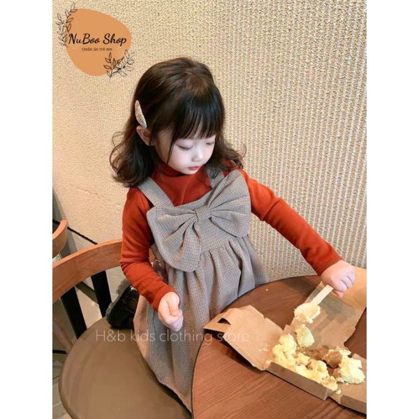 [Xả hàng] Sét yếm kẻ Hàn Quốc cho bé gái, sét váy yếm thu đông giáng sinh áo dài tay thu đông cho bé gái
