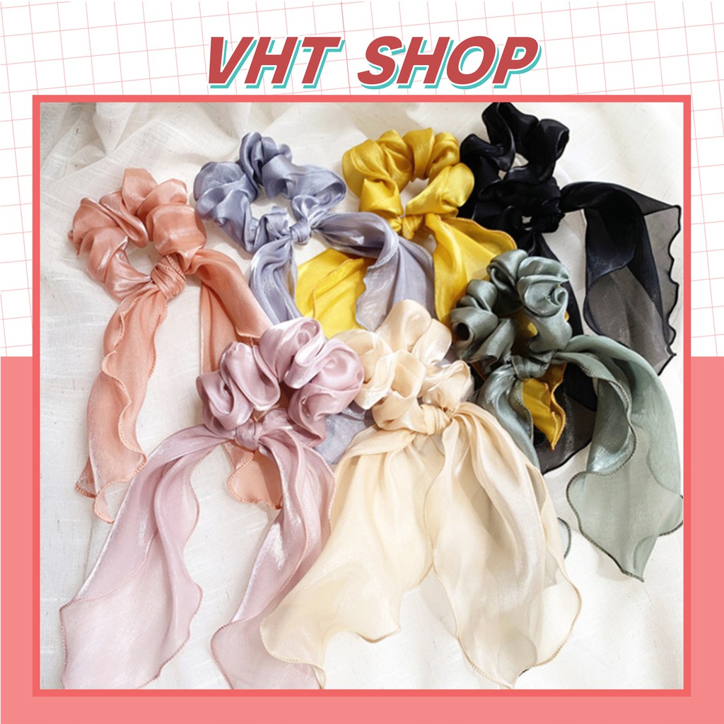 Dây buộc tóc scrunchies, dây cột tóc chun buộc tóc nữ nơ vải lụa dễ thương thời trang Hàn Quốc P120 - VHT SHOP