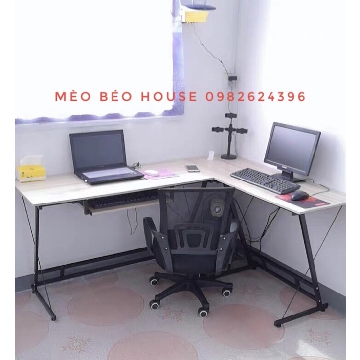 [HÀNG LOẠI I ] Bàn làm việc chữ L chân chéo khung sắt sơn tĩnh điện, bàn học đa năng xoay đa hướng, bàn gaming
