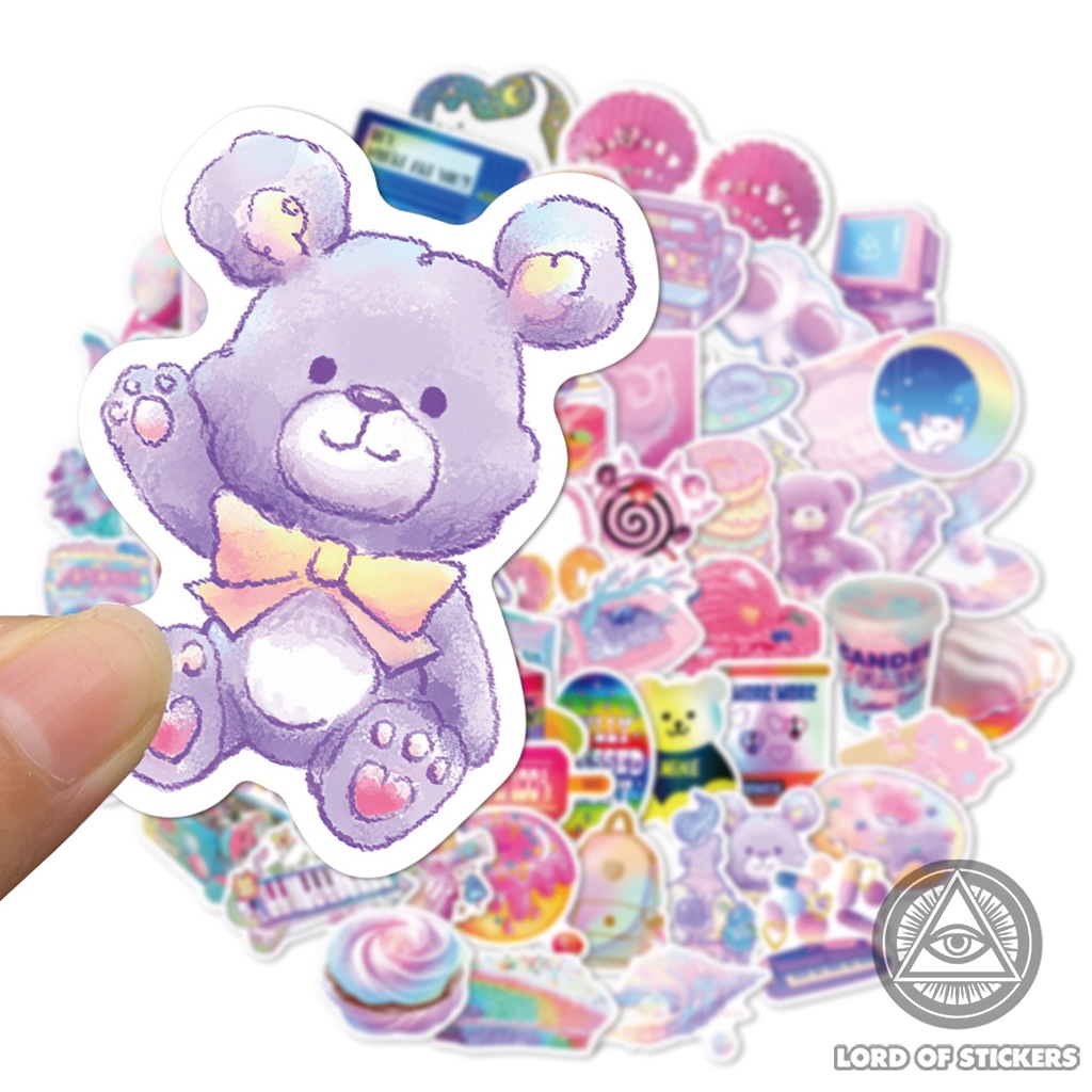 Set 60 Nhãn Dán Sticker Cute Holographic Phong Cách Hoạt Hình Nhiều Màu Sắc Chống Thấm Nước Dán Mũ Bảo Hiểm, Laptop, Sổ