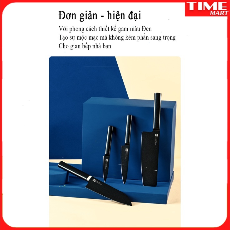 Bộ dao thép cao cấp kèm chân đế HuoHou 5 món.Chính Hãng sắc bén nhất trong phân khúc  [TIME_MART siêu thị tiện ích]