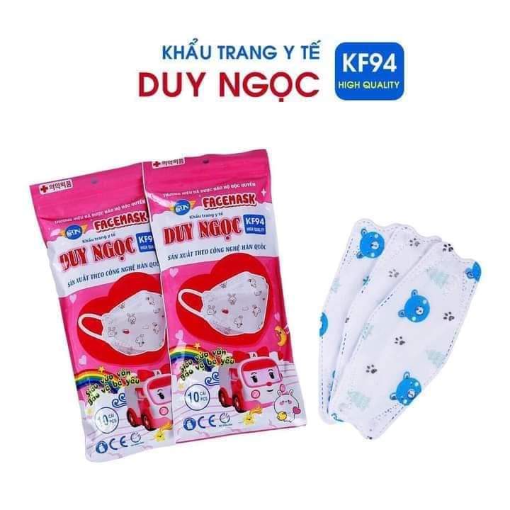 Set 10 Chiếc Khẩu Trang KF94 Trẻ Em Duy Ngọc Kháng Khuẩn, Ngăn Khói Bụi, Dây Đeo Mềm