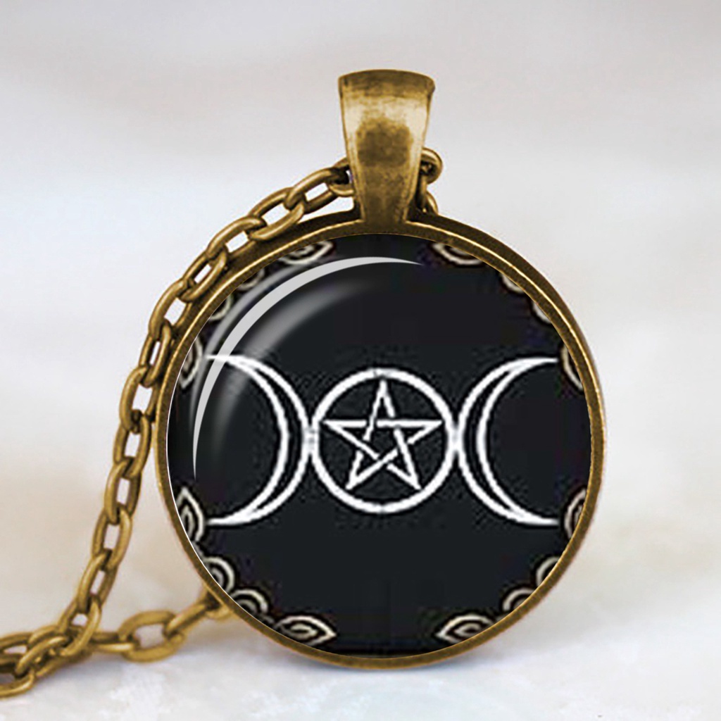 Occult Vòng cổ Mặt Kính Biểu Tượng Ngôi Sao Năm Cánh Ngược Hình Ngôi Sao Đảo Ngược Satanic