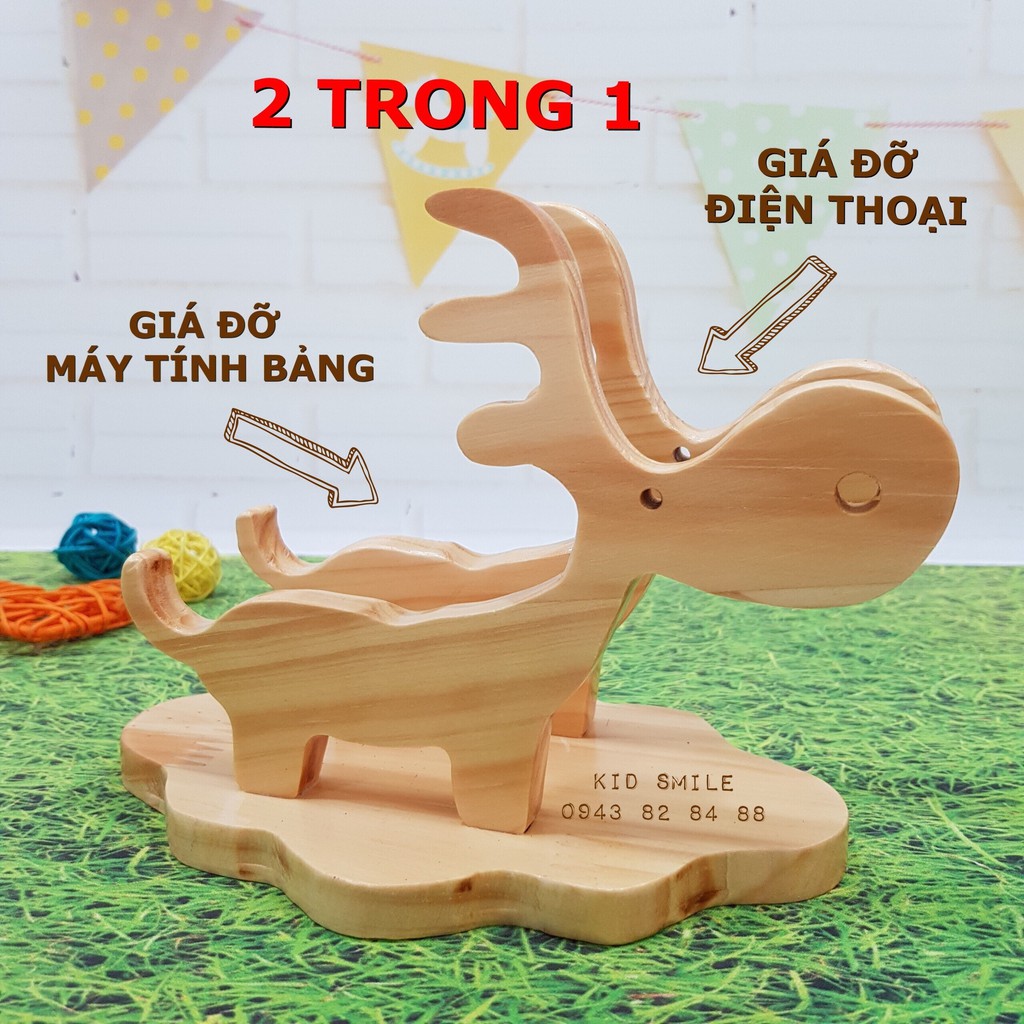 Giá kệ đỡ điện thoại, máy tính bảng để bàn bằng gỗ, đồ chơi cho bé - DOZKIDZ