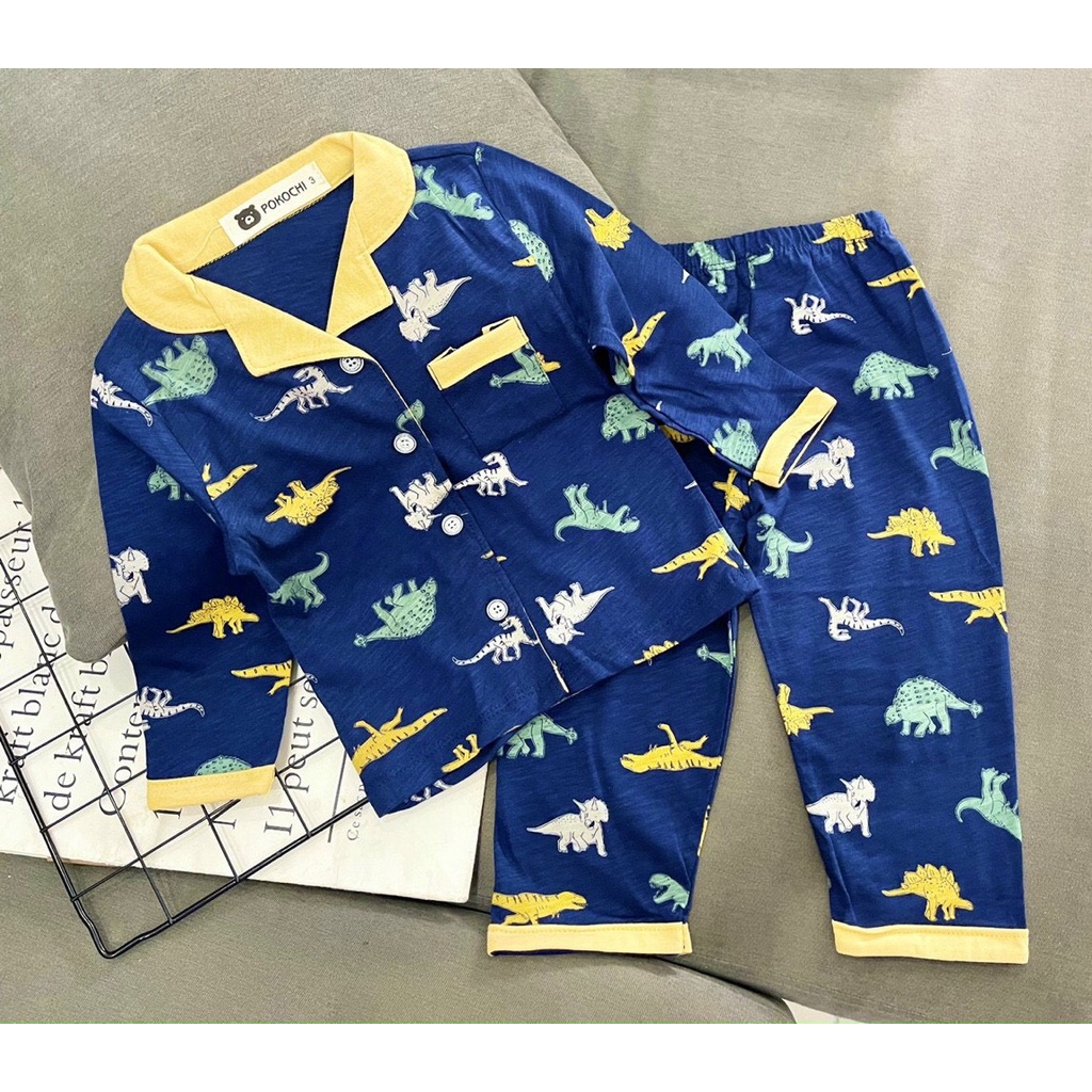 Bộ Đồ Ngủ Pijama Cho Bé Trai 9-21 Kg Set Quần Áo Dài Pizama Trẻ Em Cotton Dày Dặn In Hình Ô Tô Khủng Long Homie Kids