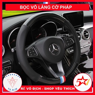 [ Hàng Cao Cấp ] Bọc vô lăng da - Bọc vô lăng vân Carbon họa tiết cờ Pháp có lỗ thoáng khí - Bảo hành 1 năm