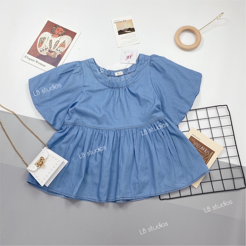 Áo babydoll tay ngắn bồng nhẹ vỉ bò dày dặn hàng cao cấp