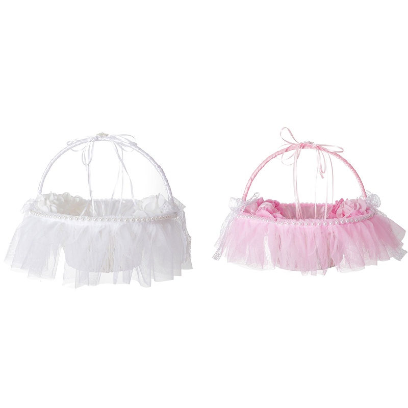 Giỏ Hoa Nhỏ Bằng Satin Phối Ren Và Ghim Cài Xinh Xắn Trang Trí Tiệc Cưới