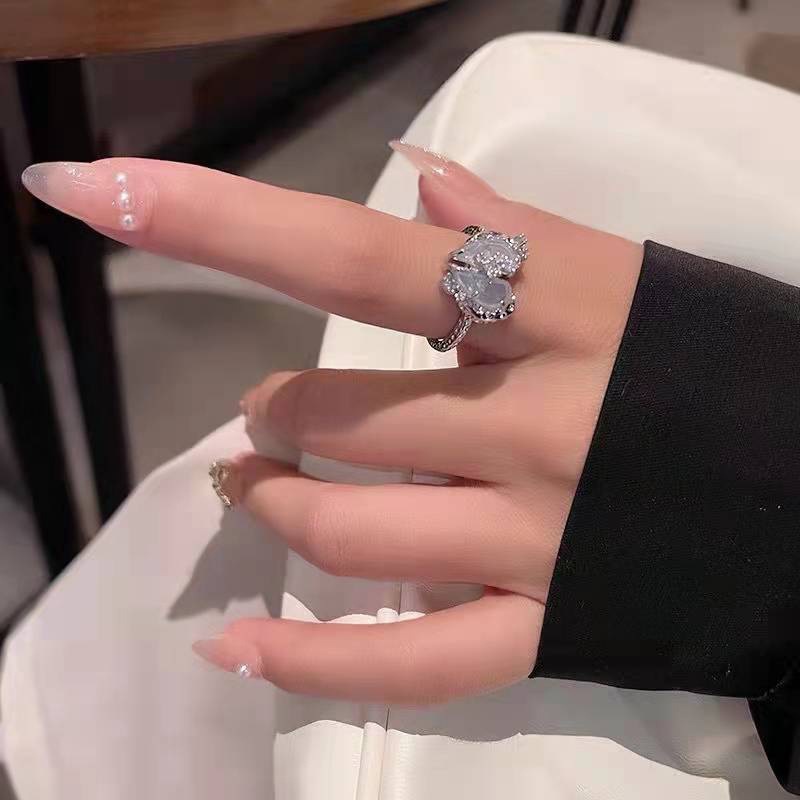 Bộ Vòng cổ + Bông Tai + Nhẫn Đính Đá Opal Hình Trái Tim Thời Trang Cho Nữ