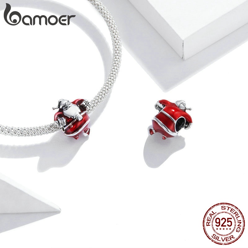 Hạt Bamoer SCC1666 Làm Từ Bạc Thật 925 Họa Tiết Bông Tuyết Phụ Kiện Làm Vòng Tay Trang Sức