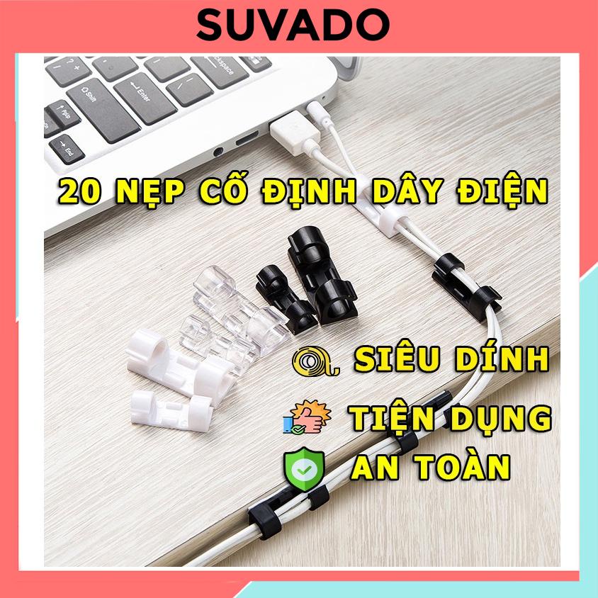 20 Nẹp Cố Định Dây Điện keo 3m mới LXQ20 Kẹp Giữ Cáp Sạc Nẹp Dây Điện Chống Rối Dán Tường Siêu dính SUVADO