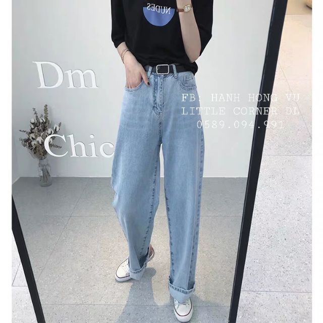 Quần momy baggy jeans ống suông loe nhẹ form dài kèm ảnh thật ulzzang