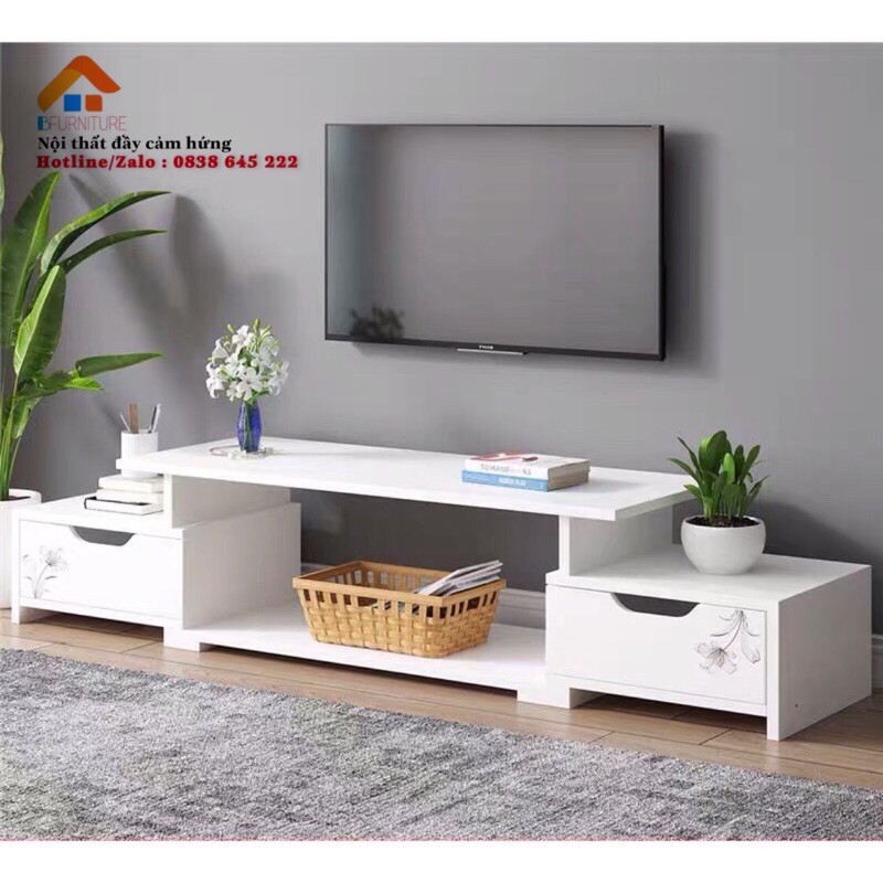 Kệ tivi (90-120cm) Gỗ Ép MDF/màu TRẮNG (90-120)*30*35cm