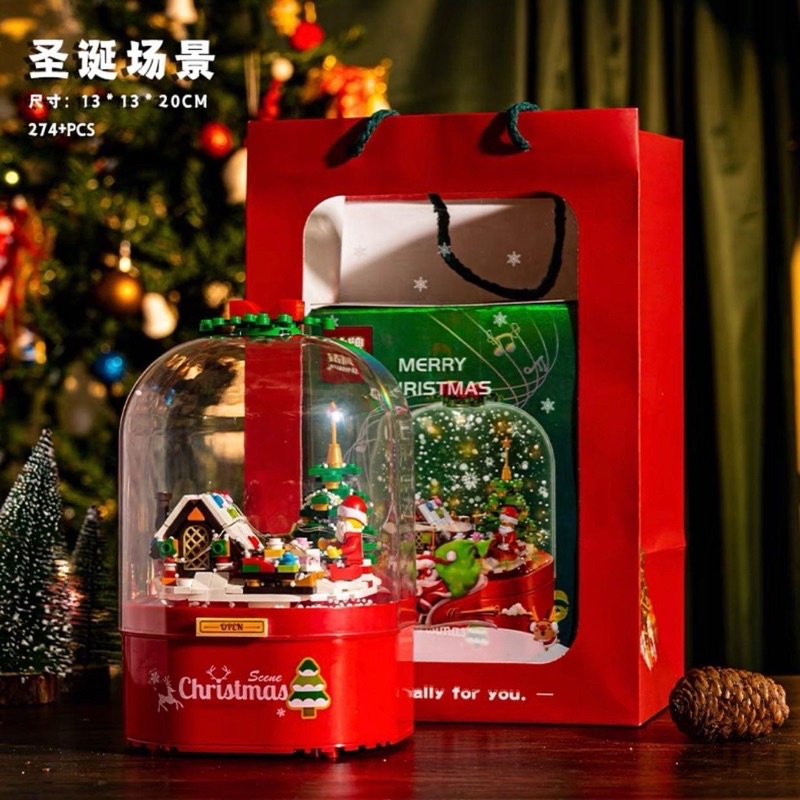 Đồ chơi xếp hình mô hình lắp ráp Hộp Nhạc Giáng Sinh có chế độ Tuyết Bay kèm đèn led Nanoblocks