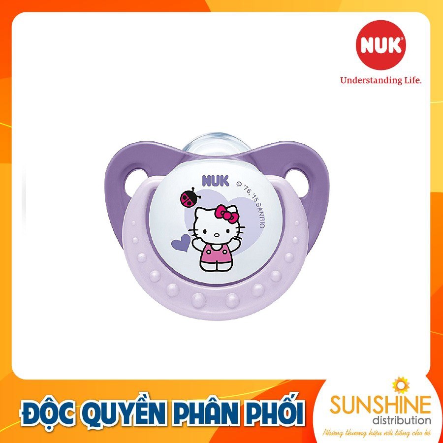 Bộ 2 ti giả silicone NUK Sleeptime Hello Kitty cho bé 0-6-18 tháng tím/hồng