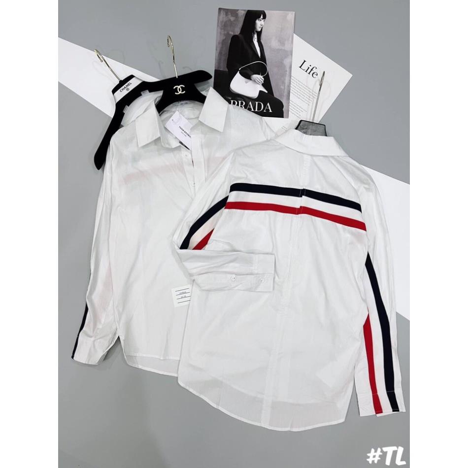 Áo Sơ Mi  Nữ Form Rộng Hàn Quốc Sọc Viền Tay Dày Mịn Thoáng Mát Thiết Kế Thời Trang Kiểu Dáng Năng Động Trẻ Trung