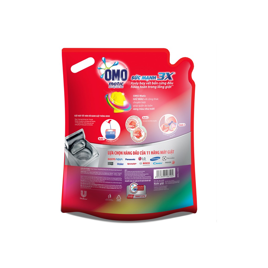 Nước giặt Omo Matic Cửa trên Giữ màu túi 2kg