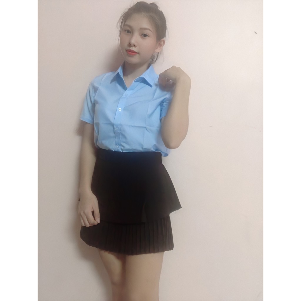 Áo sơ mi nữ tay ngắn công sở đen | BigBuy360 - bigbuy360.vn