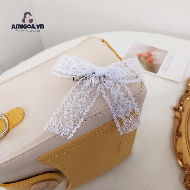 ✨✨Kẹp tóc thắt nơ bằng vải ren màu trắng đơn giản dễ thương dành cho nữ