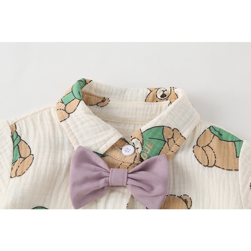 Summer Baby Clothes for Boys Bow Tie Short Sleeve Romper Bear Pattern Newborn Jumpsuit Bodysuit 0-24 Months