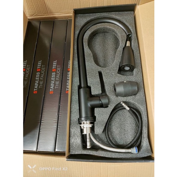 Vòi rửa chén dây rút màu Inox 304 Nano màu đen