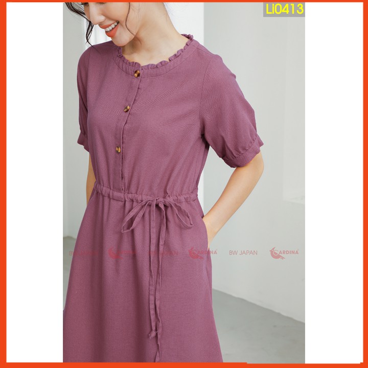 Váy Linen 𝐂𝐀𝐑𝐃𝐈𝐍𝐀Tay Lỡ Cổ Bèo, Đai Eo