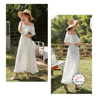 Váy Đầm maxi trắng trễ vai lanh cao cấp - Ảnh Thật- Hàng có sẵn - Hàng Thiết kế QCCC - Váy đẹp, Váy đi chơi, Váy đi biển
