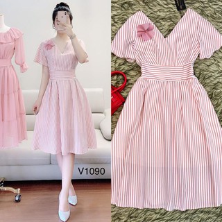Váy kẻ hồng hàng thiết kế V1090 - HD Store DVC (Kèm ảnh thật trải sàn do shop tự chụp)