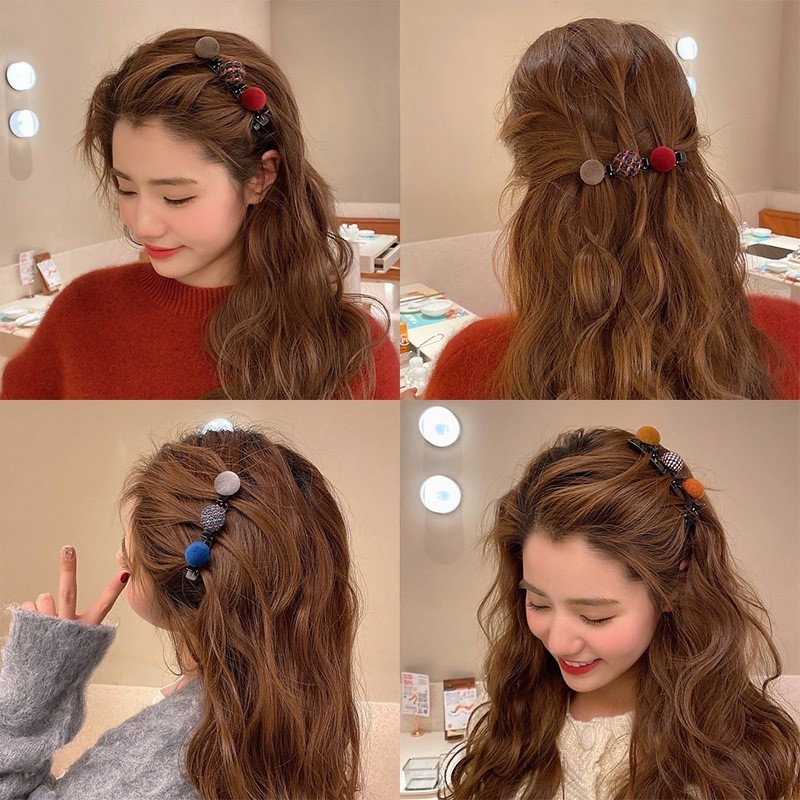 Kẹp Tóc Hai Lớp Phủ Lông Tinh Tế Phong Cách Hàn Quốc Mới 2021 Cho Nữ