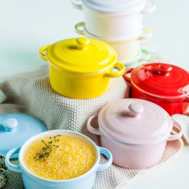 Bát sứ ăn dặm hình tròn 2 tai có nắp - Nhiều màu