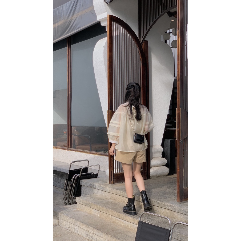 Set áo kiểu cổ bèo tay xếp kèm 2 dây TKA305 LOLLIE STUDIO