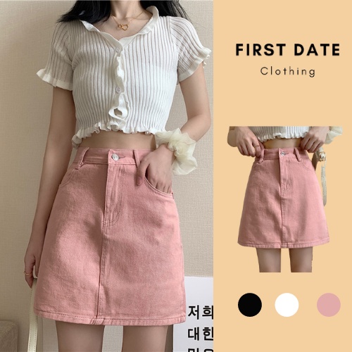 Chân váy bò Chân váy jean denim lưng cao nữ chữ A FIRST DATE