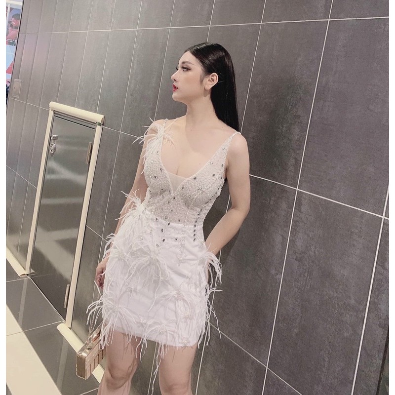 Đầm body dự tiệc kết cườm phối lông công TRIPBLE T DRESS - size M/L - MS319V