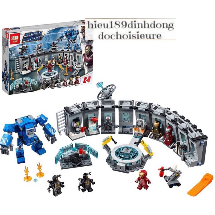 Lắp ráp xếp hình Lego siêu anh hùng 7612 Lepin 07121 : Phòng Chứa Giáp Của Người sắt Iron Man endgame 587 mảnh