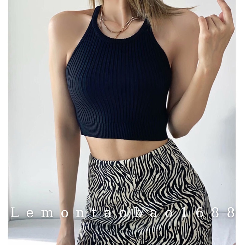 Áo 2 Dây Cổ Tròn Khoét Nách Chất Len Mịn Đẹp Crop Top Có Sẵn Lemon St