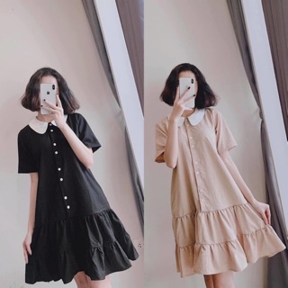 Váy suông đuôi cá tầng cổ trắng