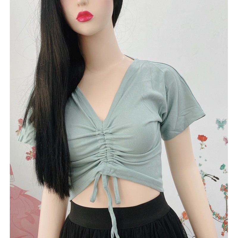 áo croptop rút dây tay ngắn siêu hot vkv