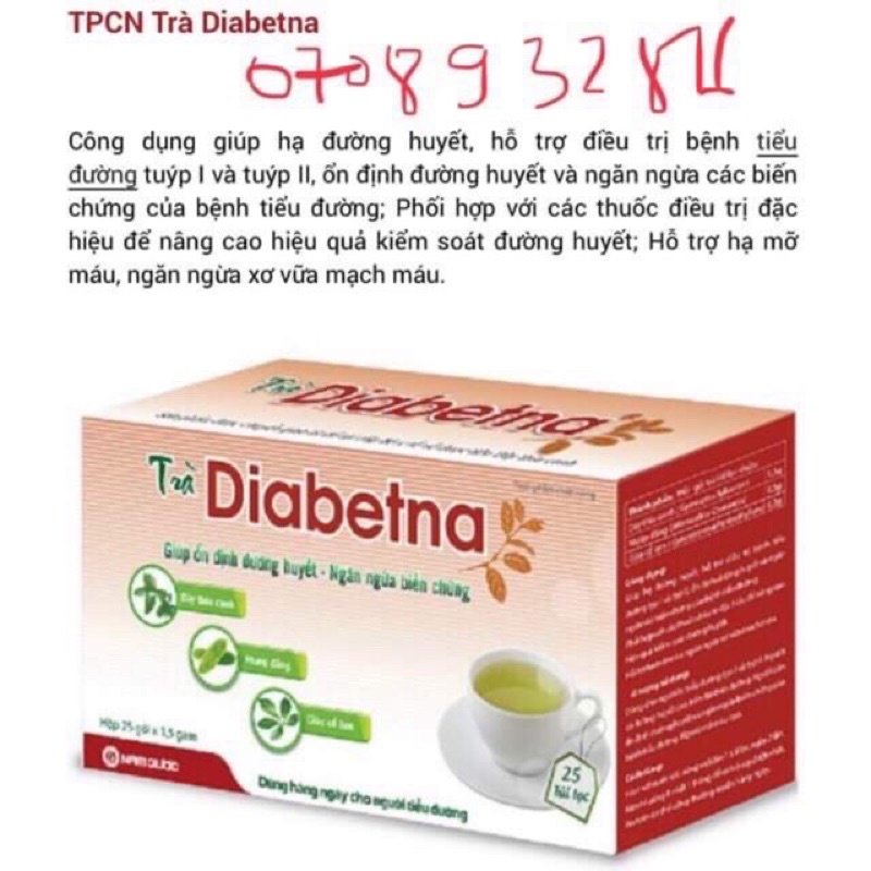 Trà diabetna (10 túi) giảm đường huyết và các biến chứng tim mạch (dây thìa canh, mướp đắng,giảo cổ lam,người tiểu đường