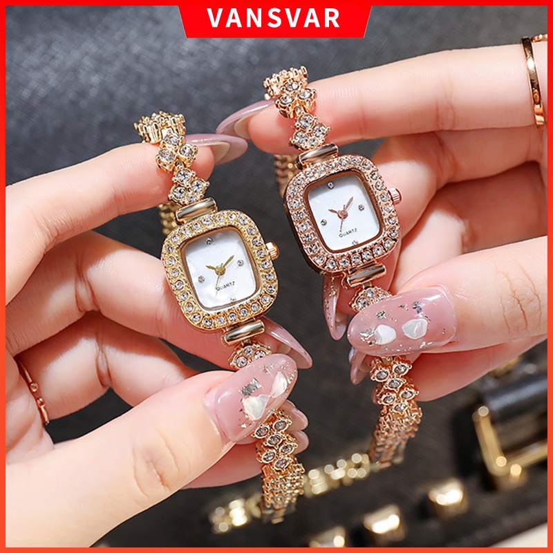 Đồng hồ đeo tay mặt vuông đính đá nhân tạo thời trang dành cho nữ