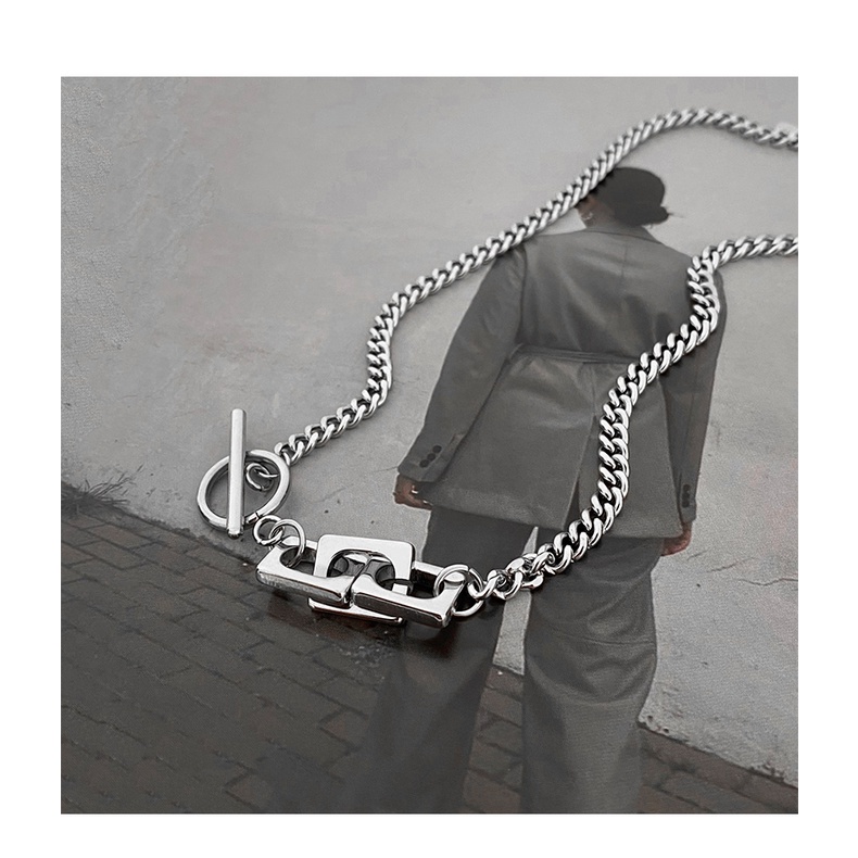 Vòng cổ kim loại mặt hình vuông phong cách hip hop đường phố