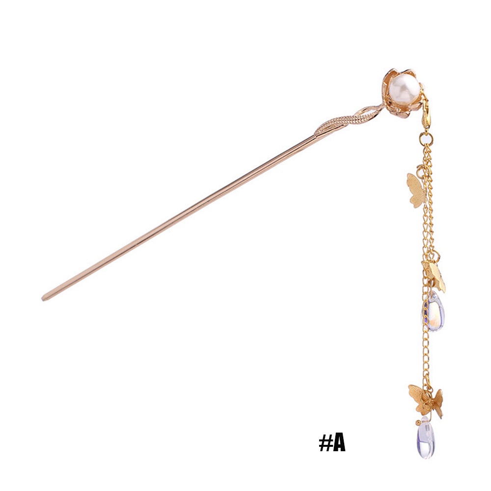 Trâm cài tóc hình bướm đính ngọc trai phối tua rua phong cách Trung Hoa cổ điển thời trang